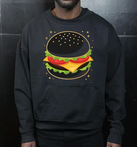 Gothic Craving: The Midnight Burger - funny fast food shirt, black burger shirt, goth food graphic tee, quirky foodie apparel, alternative streetwear fashion, dark aesthetic junk food, minimalist cheeseburger design, pop art food clothing, weird indie graphic tee, midnight snack merch - Cropped Sweatshirt