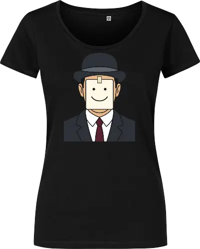 Fake a Smile: The Corporate Magritte - Son of Man graphic tee, aesthetic art history merch, ironic aesthetic tee, Rene Magritte parody shirt, fake smile apparel, corporate burnout clothing, sarcastic office humor, surrealist art streetwear, sticky note smiley face, funny introvert fashion - Women T-Shirt