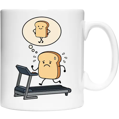 Working on that Crust: The Cardio Carb - sarcastic workout fashion, aesthetic cartoon streetwear, funny workout shirt, bread on treadmill graphic, kawaii fitness apparel, carb lover merch, relatable gym clothing, cute food character tee, fitness motivation humor, toast pun shirt - Cup