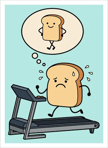 Working on that Crust: The Cardio Carb - sarcastic workout fashion, aesthetic cartoon streetwear, funny workout shirt, bread on treadmill graphic, kawaii fitness apparel, carb lover merch, relatable gym clothing, cute food character tee, fitness motivation humor, toast pun shirt - Artprint