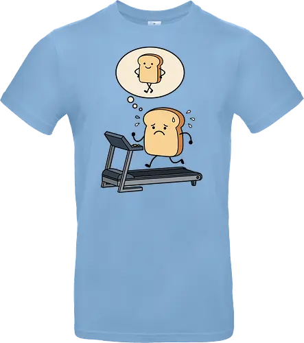 Working on that Crust: The Cardio Carb - sarcastic workout fashion, aesthetic cartoon streetwear, funny workout shirt, bread on treadmill graphic, kawaii fitness apparel, carb lover merch, relatable gym clothing, cute food character tee, fitness motivation humor, toast pun shirt - Standard T-Shirt