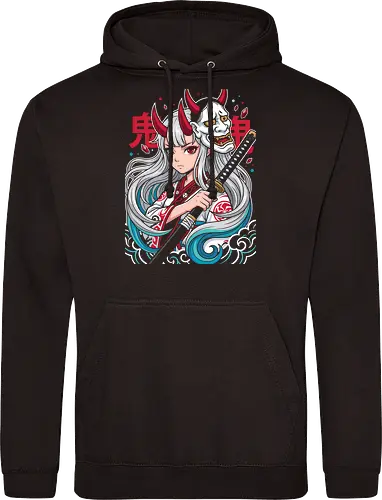 Daughter of the Beast: The Oni Princess - Hannya mask clothing, Yamato shirt, One Piece Wano merch, Oni princess graphic tee, anime warrior girl apparel, Japanese demon mask design, shonen manga streetwear, aesthetic anime fashion, white hair anime girl, epic anime battle tee - Standard Hoodie