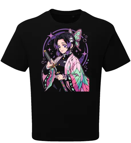 Pastel Poison: The Kawaii Butterfly Pillar - Shinobu Kocho shirt, Insect Hashira apparel, Demon Slayer graphic tee, pastel anime streetwear, kawaii otaku fashion, anime crossover merch, Kimetsu no Yaiba clothing, aesthetic butterfly girl, cute anime sword design, soft girl anime tee - Oversize T-Shirt