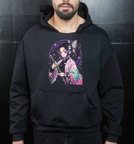 Pastel Poison: The Kawaii Butterfly Pillar - Shinobu Kocho shirt, Insect Hashira apparel, Demon Slayer graphic tee, pastel anime streetwear, kawaii otaku fashion, anime crossover merch, Kimetsu no Yaiba clothing, aesthetic butterfly girl, cute anime sword design, soft girl anime tee - Cropped Hoodie