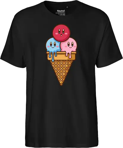 Sweet Dreams: Kawaii Hero Ice Cream - Kirby ice cream shirt, melting ice cream design, anime dessert graphic, kawaii gaming graphic tee, retro Nintendo streetwear, cute food anime apparel, pastel pink gamer fashion, sweet aesthetic clothing, nostalgic platformer merch, funny pop art tee - Fairtrade T-Shirt