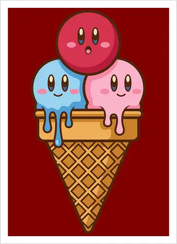 Sweet Dreams: Kawaii Hero Ice Cream - Kirby ice cream shirt, melting ice cream design, anime dessert graphic, kawaii gaming graphic tee, retro Nintendo streetwear, cute food anime apparel, pastel pink gamer fashion, sweet aesthetic clothing, nostalgic platformer merch, funny pop art tee - Artprint
