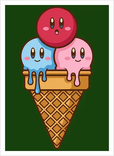 Sweet Dreams: Kawaii Hero Ice Cream - Kirby ice cream shirt, melting ice cream design, anime dessert graphic, kawaii gaming graphic tee, retro Nintendo streetwear, cute food anime apparel, pastel pink gamer fashion, sweet aesthetic clothing, nostalgic platformer merch, funny pop art tee - Artprint