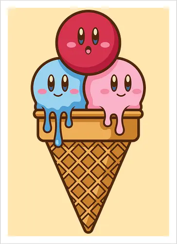 Sweet Dreams: Kawaii Hero Ice Cream - Kirby ice cream shirt, melting ice cream design, anime dessert graphic, kawaii gaming graphic tee, retro Nintendo streetwear, cute food anime apparel, pastel pink gamer fashion, sweet aesthetic clothing, nostalgic platformer merch, funny pop art tee - Artprint