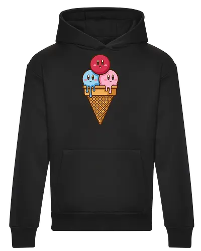 Sweet Dreams: Kawaii Hero Ice Cream - Kirby ice cream shirt, melting ice cream design, anime dessert graphic, kawaii gaming graphic tee, retro Nintendo streetwear, cute food anime apparel, pastel pink gamer fashion, sweet aesthetic clothing, nostalgic platformer merch, funny pop art tee - Heavyweight Hoodie