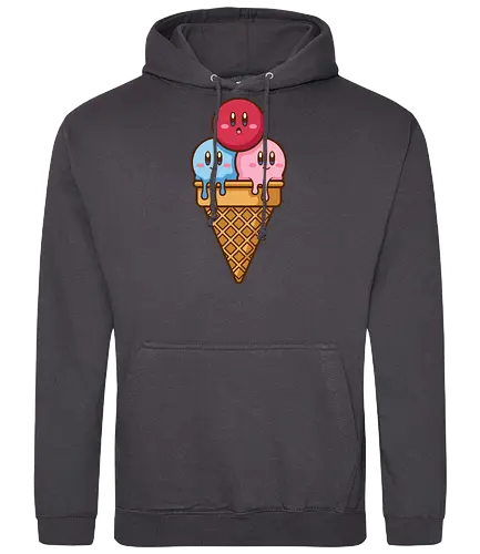Sweet Dreams: Kawaii Hero Ice Cream - Kirby ice cream shirt, melting ice cream design, anime dessert graphic, kawaii gaming graphic tee, retro Nintendo streetwear, cute food anime apparel, pastel pink gamer fashion, sweet aesthetic clothing, nostalgic platformer merch, funny pop art tee - Standard Hoodie
