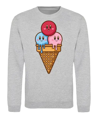 Sweet Dreams: Kawaii Hero Ice Cream - Kirby ice cream shirt, melting ice cream design, anime dessert graphic, kawaii gaming graphic tee, retro Nintendo streetwear, cute food anime apparel, pastel pink gamer fashion, sweet aesthetic clothing, nostalgic platformer merch, funny pop art tee - Sweatshirt