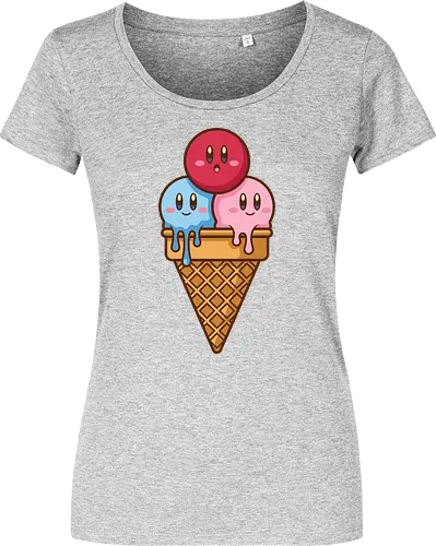 Sweet Dreams: Kawaii Hero Ice Cream - Kirby ice cream shirt, melting ice cream design, anime dessert graphic, kawaii gaming graphic tee, retro Nintendo streetwear, cute food anime apparel, pastel pink gamer fashion, sweet aesthetic clothing, nostalgic platformer merch, funny pop art tee - Women T-Shirt