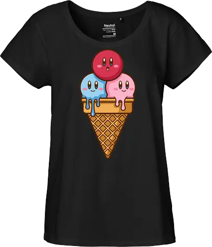 Sweet Dreams: Kawaii Hero Ice Cream - Kirby ice cream shirt, melting ice cream design, anime dessert graphic, kawaii gaming graphic tee, retro Nintendo streetwear, cute food anime apparel, pastel pink gamer fashion, sweet aesthetic clothing, nostalgic platformer merch, funny pop art tee - Fairtrade Girl Shirt