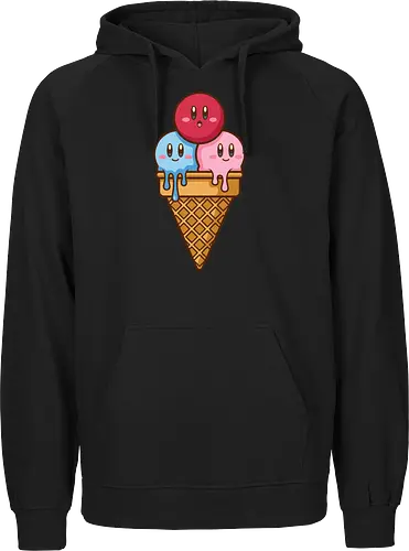 Sweet Dreams: Kawaii Hero Ice Cream - Kirby ice cream shirt, melting ice cream design, anime dessert graphic, kawaii gaming graphic tee, retro Nintendo streetwear, cute food anime apparel, pastel pink gamer fashion, sweet aesthetic clothing, nostalgic platformer merch, funny pop art tee - Fairtrade Hoodie