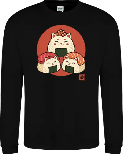 Neko Nigiri: The Sushi Cats - funny sushi merch, sushi cat shirt, kawaii Japanese food apparel, anime foodie graphic tee, neko nigiri design, cute animal streetwear, onigiri rice ball shirt, aesthetic pop art clothing, retro Japanese sun graphic, otaku lifestyle tee - Sweatshirt