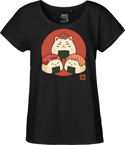 Neko Nigiri: The Sushi Cats - funny sushi merch, sushi cat shirt, kawaii Japanese food apparel, anime foodie graphic tee, neko nigiri design, cute animal streetwear, onigiri rice ball shirt, aesthetic pop art clothing, retro Japanese sun graphic, otaku lifestyle tee - Fairtrade Girl Shirt