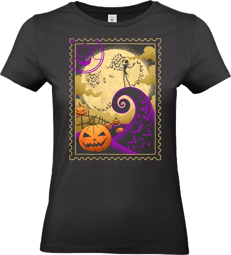 Halloween Postage - bats, trick or treat, halloween, fall, horror, mail, moonlight, nightmare, october, postage, pumpkin, scary, spooky, stamp, stamp collecting - Standard T-Shirt (Women)