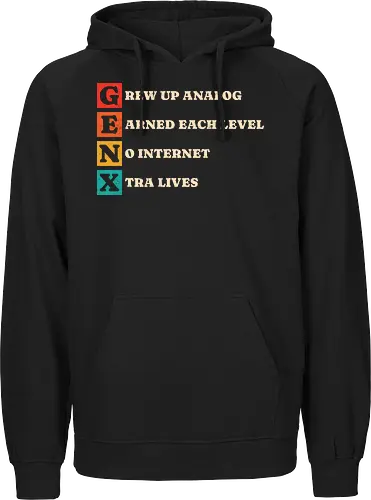 Generation Raised Offline - retro, retro tech, vintage, generation x, 70s, 80s, 90s, analog, childhood, humor, internet, music, no internet, nostalgia, old school - Fairtrade Hoodie