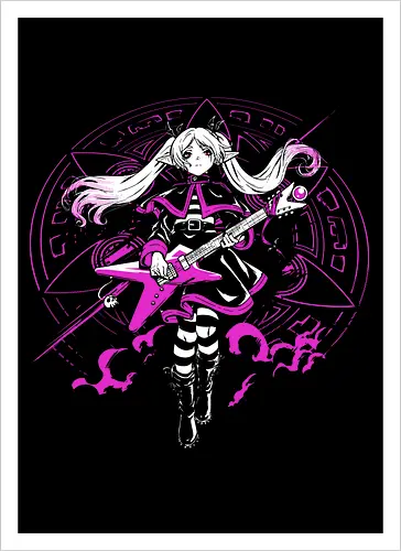 Frieren Rock N Roll Elf Witch Dark Magic - Frieren, Frieren Beyond Journeys End, elf anime, rock guitar fantasy, dark magic aesthetic, anime girl gift, fantasy anime fan, weeb rock - Artprint