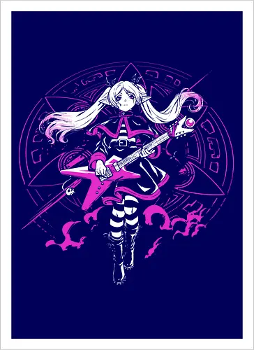 Frieren Rock N Roll Elf Witch Dark Magic - Frieren, Frieren Beyond Journeys End, elf anime, rock guitar fantasy, dark magic aesthetic, anime girl gift, fantasy anime fan, weeb rock - Artprint