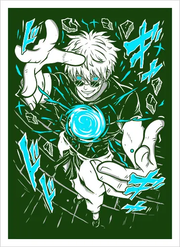 Gojo Satoru Jujutsu Infinity Unleashed - strongest sorcerer, anime fan gift, otaku tee, Gojo Satoru, Jujutsu, Six Eyes, Infinity technique, white hair anime - Artprint