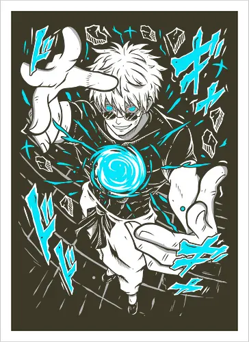Gojo Satoru Jujutsu Infinity Unleashed - strongest sorcerer, anime fan gift, otaku tee, Gojo Satoru, Jujutsu, Six Eyes, Infinity technique, white hair anime - Artprint