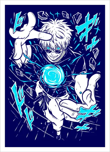 Gojo Satoru Jujutsu Infinity Unleashed - strongest sorcerer, anime fan gift, otaku tee, Gojo Satoru, Jujutsu, Six Eyes, Infinity technique, white hair anime - Artprint