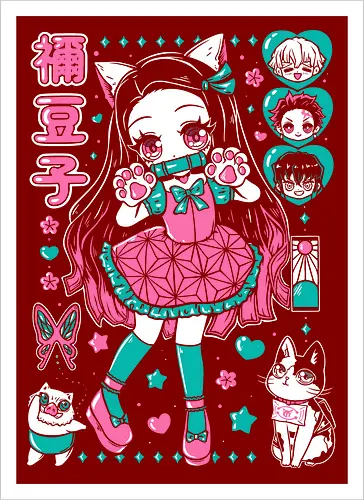 Nezuko Chan Slayer Kawaii Energy - Nezuko Chan, Slayer, Kimetsu no Yaiba, kawaii anime, teal aesthetic, anime girl gift, cute demon, weeb birthday - Artprint