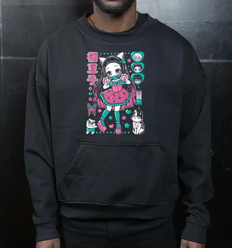 Nezuko Chan Slayer Kawaii Energy - Nezuko Chan, Slayer, Kimetsu no Yaiba, kawaii anime, teal aesthetic, anime girl gift, cute demon, weeb birthday - Cropped Sweatshirt