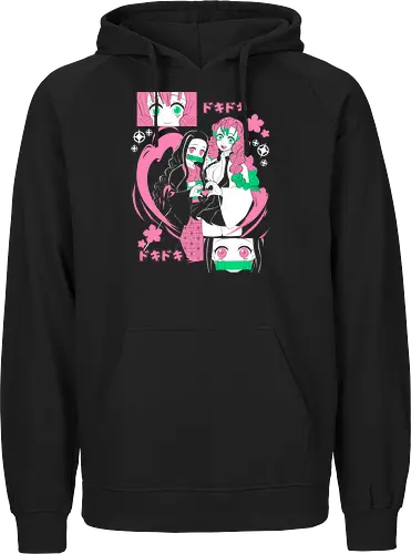 Nezuko Mitsuri Slayer Doki Doki - Kimetsu no Yaiba, pink anime aesthetic, cute anime girl, demon slayer gift, otaku fashion, Nezuko, Mitsuri Kanroji, Slayer - Fairtrade Hoodie