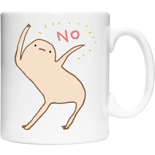 Beige Blob Kreatur Tanzt Dramatische Pose Wort NO - beige Blob Kreatur, gallertartige Meme Figur, unbeholfen tanzender Blob, neutrale komische Mimik, minimalistischer Humor Kunst, rotes zitterndes NO Wort, gelbe komische Funken, absurder Humor Druck, Internet Meme Kultur Shirt, Gen Z Humor Kunst, süßer minimalistischer Blob, ungefilterter Humor Druck, Introvertierter Humor Geschenk, surreale minimalistische Kunst, visuelles Meme Kultur - Cup