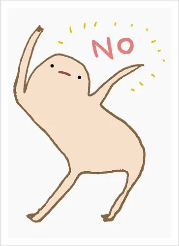 Beige Blob Kreatur Tanzt Dramatische Pose Wort NO - beige Blob Kreatur, gallertartige Meme Figur, unbeholfen tanzender Blob, neutrale komische Mimik, minimalistischer Humor Kunst, rotes zitterndes NO Wort, gelbe komische Funken, absurder Humor Druck, Internet Meme Kultur Shirt, Gen Z Humor Kunst, süßer minimalistischer Blob, ungefilterter Humor Druck, Introvertierter Humor Geschenk, surreale minimalistische Kunst, visuelles Meme Kultur - Artprint
