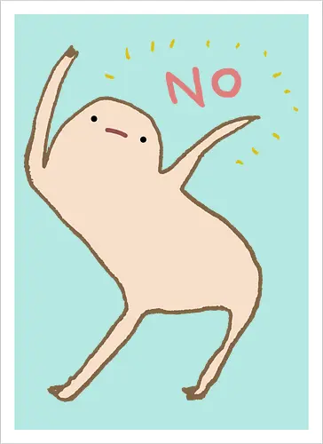 Beige Blob Kreatur Tanzt Dramatische Pose Wort NO - beige Blob Kreatur, gallertartige Meme Figur, unbeholfen tanzender Blob, neutrale komische Mimik, minimalistischer Humor Kunst, rotes zitterndes NO Wort, gelbe komische Funken, absurder Humor Druck, Internet Meme Kultur Shirt, Gen Z Humor Kunst, süßer minimalistischer Blob, ungefilterter Humor Druck, Introvertierter Humor Geschenk, surreale minimalistische Kunst, visuelles Meme Kultur - Artprint