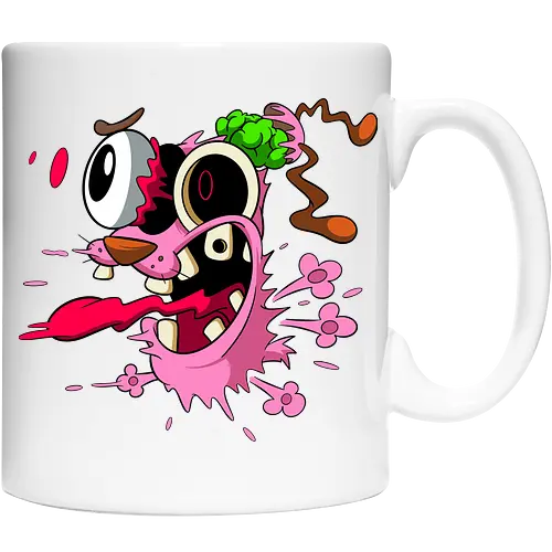 Freaky Pinker Hund Explodierter Kopf - Surreale Horror Cartoon Art - Dark-Cartoon, Popkultur, Retro-Cartoon, Geek-Mode, Courage der feige Hund, Courage the Cowardly Dog, Cartoon Network, John Dilworth, Cartoon-Horror, gruseliger feiger Hund, explodiertes Gesicht, Geek-Kultur, Cartoon Network T-Shirt, Geek-Fashion, 2000er-Animation, surrealer Cartoon, Geek-Geschenk, Horror-Cartoon, Courage rosa Hund, Underground-Kunst - Cup