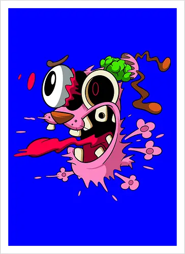 Freaky Pinker Hund Explodierter Kopf - Surreale Horror Cartoon Art - Dark-Cartoon, Popkultur, Retro-Cartoon, Geek-Mode, Courage der feige Hund, Courage the Cowardly Dog, Cartoon Network, John Dilworth, Cartoon-Horror, gruseliger feiger Hund, explodiertes Gesicht, Geek-Kultur, Cartoon Network T-Shirt, Geek-Fashion, 2000er-Animation, surrealer Cartoon, Geek-Geschenk, Horror-Cartoon, Courage rosa Hund, Underground-Kunst - Artprint