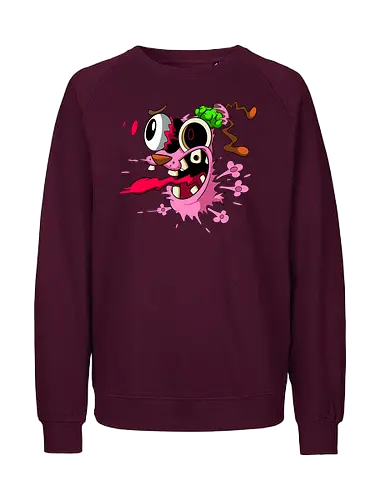 Freaky Pinker Hund Explodierter Kopf - Surreale Horror Cartoon Art - Dark-Cartoon, Popkultur, Retro-Cartoon, Geek-Mode, Courage der feige Hund, Courage the Cowardly Dog, Cartoon Network, John Dilworth, Cartoon-Horror, gruseliger feiger Hund, explodiertes Gesicht, Geek-Kultur, Cartoon Network T-Shirt, Geek-Fashion, 2000er-Animation, surrealer Cartoon, Geek-Geschenk, Horror-Cartoon, Courage rosa Hund, Underground-Kunst - Fairtrade Sweatshirt