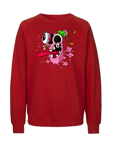 Freaky Pinker Hund Explodierter Kopf - Surreale Horror Cartoon Art - Dark-Cartoon, Popkultur, Retro-Cartoon, Geek-Mode, Courage der feige Hund, Courage the Cowardly Dog, Cartoon Network, John Dilworth, Cartoon-Horror, gruseliger feiger Hund, explodiertes Gesicht, Geek-Kultur, Cartoon Network T-Shirt, Geek-Fashion, 2000er-Animation, surrealer Cartoon, Geek-Geschenk, Horror-Cartoon, Courage rosa Hund, Underground-Kunst - Fairtrade Sweatshirt