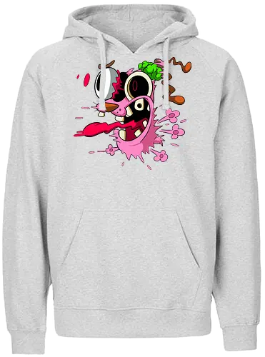 Freaky Pinker Hund Explodierter Kopf - Surreale Horror Cartoon Art - Dark-Cartoon, Popkultur, Retro-Cartoon, Geek-Mode, Courage der feige Hund, Courage the Cowardly Dog, Cartoon Network, John Dilworth, Cartoon-Horror, gruseliger feiger Hund, explodiertes Gesicht, Geek-Kultur, Cartoon Network T-Shirt, Geek-Fashion, 2000er-Animation, surrealer Cartoon, Geek-Geschenk, Horror-Cartoon, Courage rosa Hund, Underground-Kunst - Fairtrade Hoodie