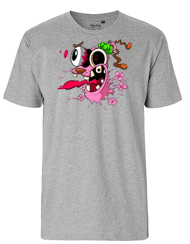 Freaky Pinker Hund Explodierter Kopf - Surreale Horror Cartoon Art - Dark-Cartoon, Popkultur, Retro-Cartoon, Geek-Mode, Courage der feige Hund, Courage the Cowardly Dog, Cartoon Network, John Dilworth, Cartoon-Horror, gruseliger feiger Hund, explodiertes Gesicht, Geek-Kultur, Cartoon Network T-Shirt, Geek-Fashion, 2000er-Animation, surrealer Cartoon, Geek-Geschenk, Horror-Cartoon, Courage rosa Hund, Underground-Kunst - Fairtrade T-Shirt