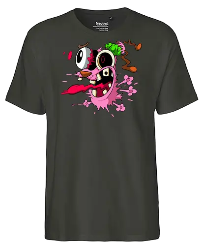 Freaky Pinker Hund Explodierter Kopf - Surreale Horror Cartoon Art - Dark-Cartoon, Popkultur, Retro-Cartoon, Geek-Mode, Courage der feige Hund, Courage the Cowardly Dog, Cartoon Network, John Dilworth, Cartoon-Horror, gruseliger feiger Hund, explodiertes Gesicht, Geek-Kultur, Cartoon Network T-Shirt, Geek-Fashion, 2000er-Animation, surrealer Cartoon, Geek-Geschenk, Horror-Cartoon, Courage rosa Hund, Underground-Kunst - Fairtrade T-Shirt