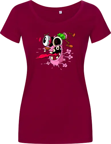 Freaky Pinker Hund Explodierter Kopf - Surreale Horror Cartoon Art - Dark-Cartoon, Popkultur, Retro-Cartoon, Geek-Mode, Courage der feige Hund, Courage the Cowardly Dog, Cartoon Network, John Dilworth, Cartoon-Horror, gruseliger feiger Hund, explodiertes Gesicht, Geek-Kultur, Cartoon Network T-Shirt, Geek-Fashion, 2000er-Animation, surrealer Cartoon, Geek-Geschenk, Horror-Cartoon, Courage rosa Hund, Underground-Kunst - Women T-Shirt