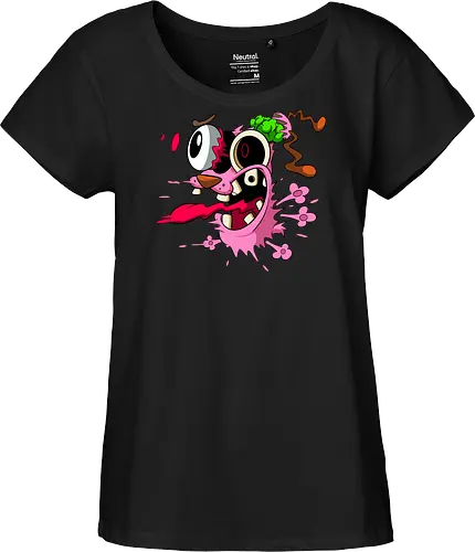 Freaky Pinker Hund Explodierter Kopf - Surreale Horror Cartoon Art - Dark-Cartoon, Popkultur, Retro-Cartoon, Geek-Mode, Courage der feige Hund, Courage the Cowardly Dog, Cartoon Network, John Dilworth, Cartoon-Horror, gruseliger feiger Hund, explodiertes Gesicht, Geek-Kultur, Cartoon Network T-Shirt, Geek-Fashion, 2000er-Animation, surrealer Cartoon, Geek-Geschenk, Horror-Cartoon, Courage rosa Hund, Underground-Kunst - Fairtrade Girl Shirt