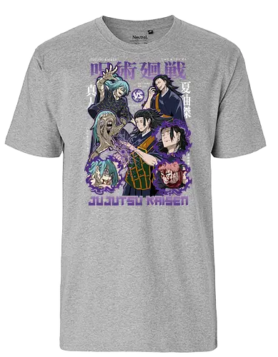 Geto vs Mahito Fearless Sorcerers JJK - Suguru Geto, Mahito, Jujutsu, villain showdown, cursed technique, anime fan art, dark aesthetic, sorcerer clash - Fairtrade T-Shirt