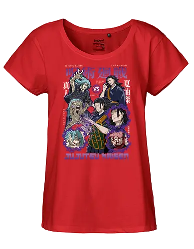 Geto vs Mahito Fearless Sorcerers JJK - Suguru Geto, Mahito, Jujutsu, villain showdown, cursed technique, anime fan art, dark aesthetic, sorcerer clash - Fairtrade Girl Shirt
