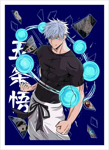Gojo Six Eyes Infinity Unleashed JJK - Gojo Satoru, six eyes, Jujutsu, infinity technique, teal aesthetic, strongest ever, anime birthday, JJK graphic tee - Artprint