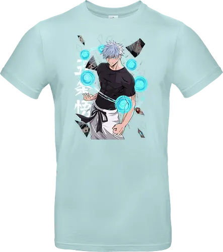 Gojo Six Eyes Infinity Unleashed JJK - Gojo Satoru, six eyes, Jujutsu, infinity technique, teal aesthetic, strongest ever, anime birthday, JJK graphic tee - Standard T-Shirt