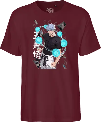 Gojo Six Eyes Infinity Unleashed JJK - Gojo Satoru, six eyes, Jujutsu, infinity technique, teal aesthetic, strongest ever, anime birthday, JJK graphic tee - Fairtrade T-Shirt