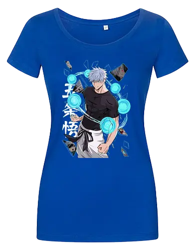 Gojo Six Eyes Infinity Unleashed JJK - Gojo Satoru, six eyes, Jujutsu, infinity technique, teal aesthetic, strongest ever, anime birthday, JJK graphic tee - Women T-Shirt