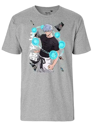 Gojo Six Eyes Infinity Unleashed JJK - Gojo Satoru, six eyes, Jujutsu, infinity technique, teal aesthetic, strongest ever, anime birthday, JJK graphic tee - Fairtrade T-Shirt