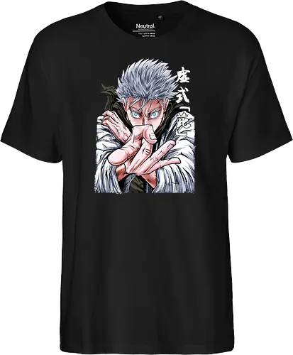 Gojo Limitless Domain JJK - otaku apparel, manga art style, Gojo Satoru, Jujutsu, limitless, domain expansion, white hair, cool anime tee - Fairtrade T-Shirt